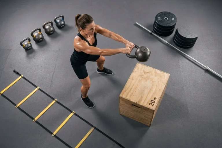 Atleta realizando una transición rápida entre estaciones para optimizar circuitos de entrenamiento con alta densidad.