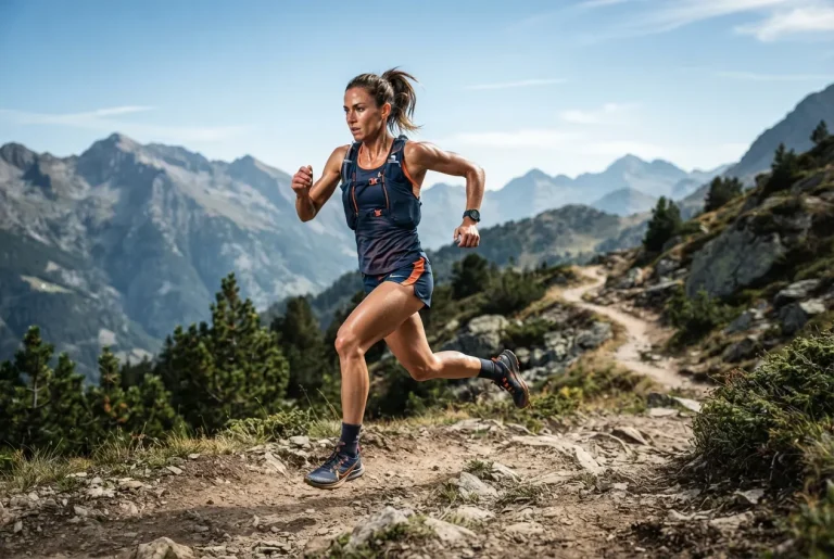 Atleta runner en ruta de montaña, representando el ejercicio aeróbico como meta final de un plan de entrenamiento integral.