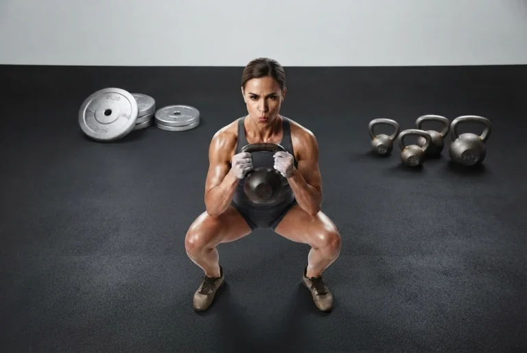 Atleta realizando un ejercicio de fuerza para potenciar el descenso de peso y mejorar la composición corporal en el gimnasio.