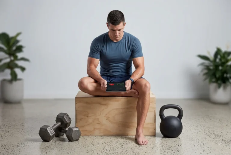 Atleta analizando métricas de rendimiento y salud metabólica frente al sobrepeso y la inactividad.