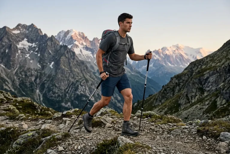 Joven haciendo actividad física mediante trekking en la montaña para conectar con la genética del movimiento.