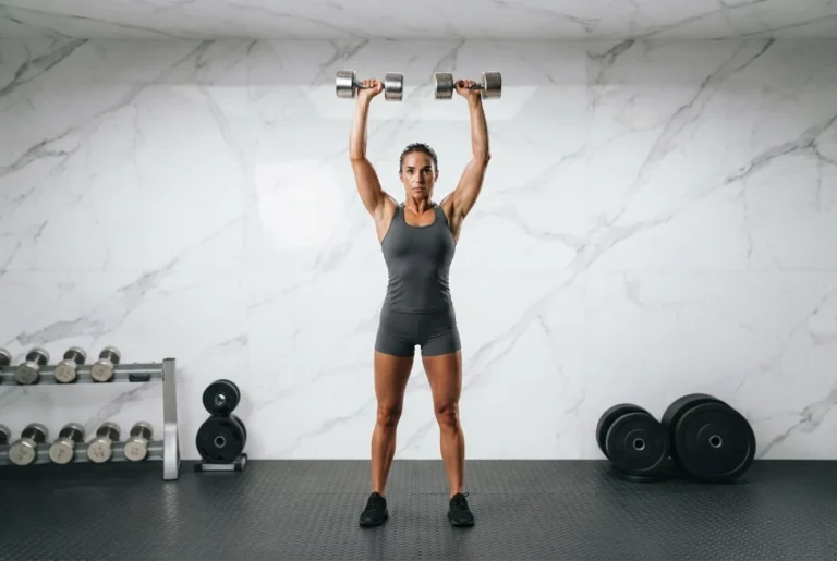 Atleta en un gimnasio de alta gama manteniendo un físico equilibrado y saludable tras un proceso exitoso de mantener tu peso.
