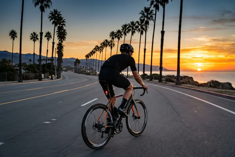 Ciclista alejándose en la ruta para potenciar la sensibilidad insulínica y el metabolismo energético.