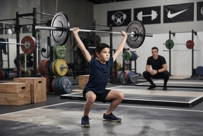Joven atleta realizando un ejercicio supervisado sobre el mito y la realidad de la sobrecarga en niños.